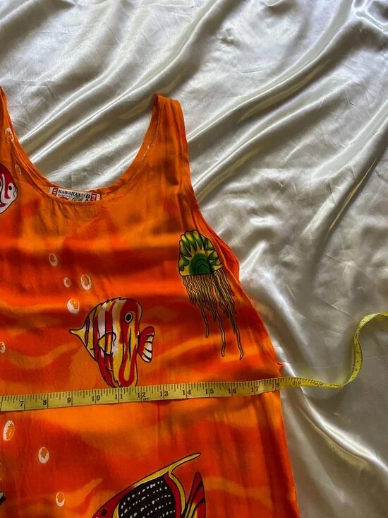Vintage 1990s Hawaiian Fish Dress Underwater Summer Small Basix Small Beach - Picture 4 of 7